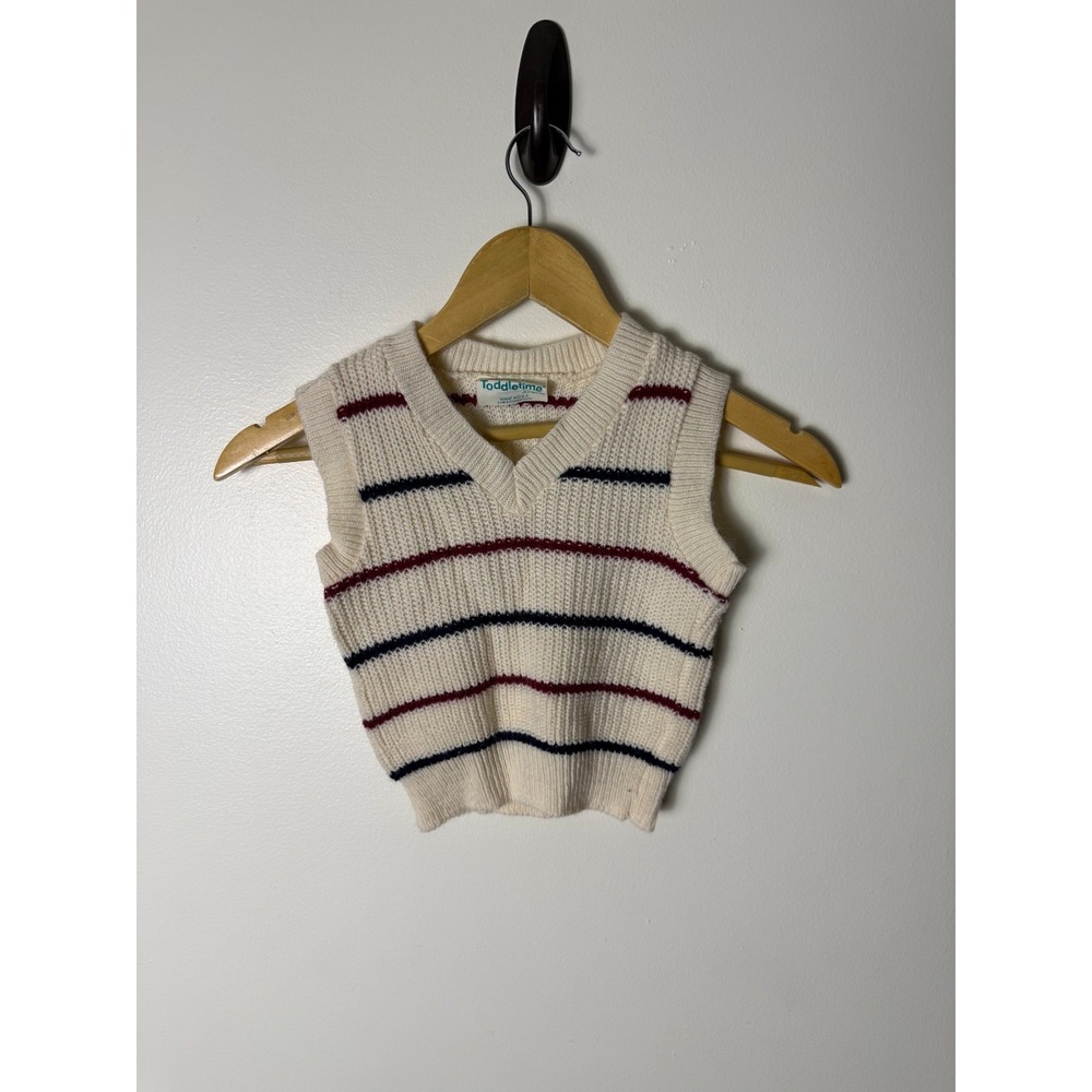 Vintage Toddletime Cream‎ Stripe Knit V-Neck Sweater Vest Kids 3T Casual